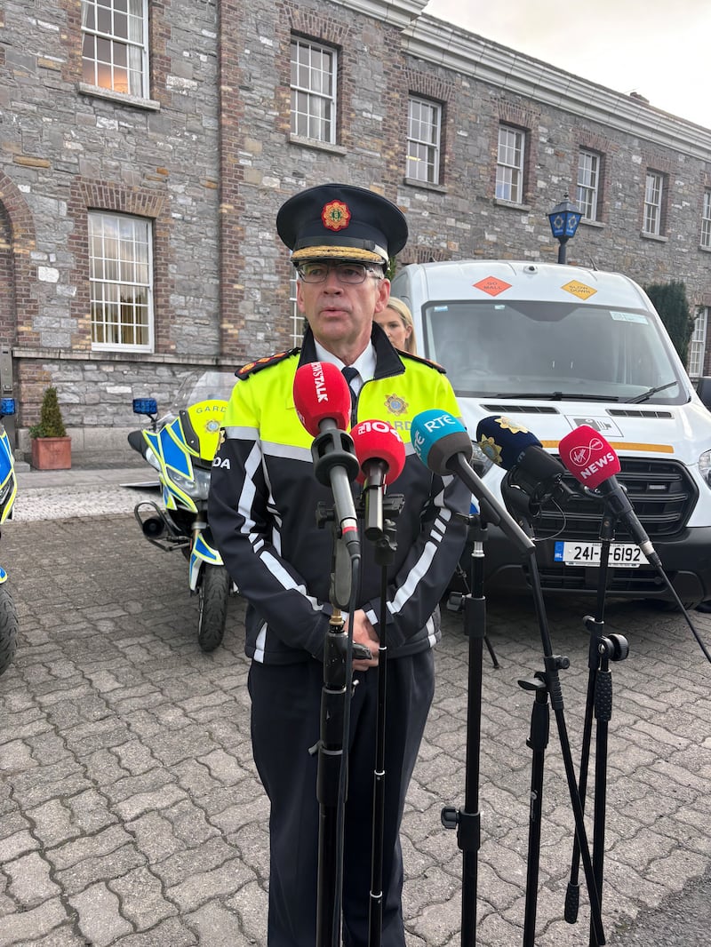 Irish Garda Commissioner Drew Harris speaking outside Garda Headquarters in Dublin.Picture by Cate McCurry/PA.