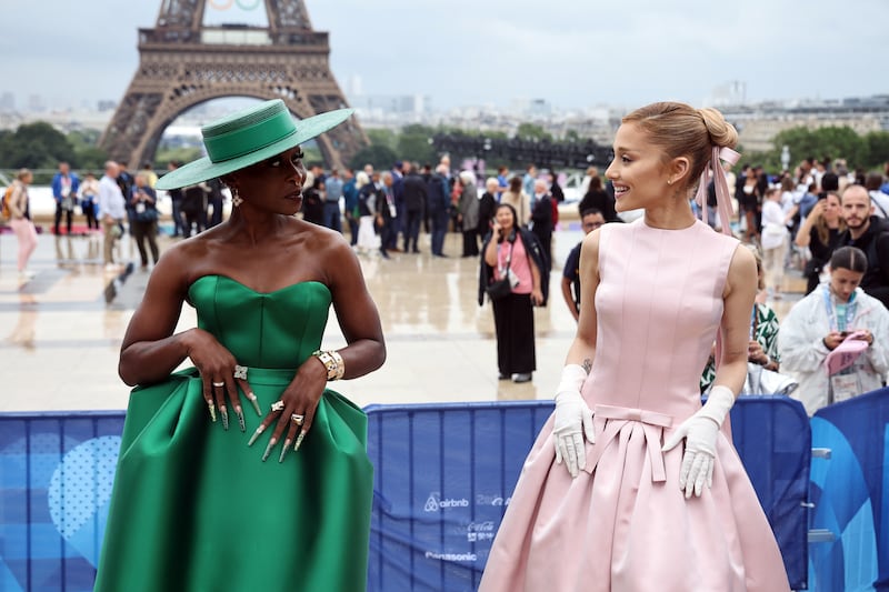 Ariana Grande and Cynthia Erivo sporting their Wicked colours in Paris