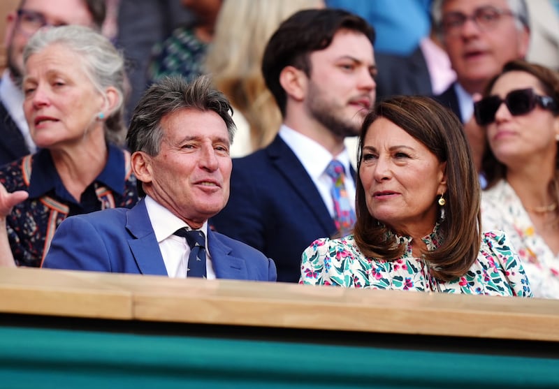 Carole Middleton with Lord Coe in the royal box on day four of the championships