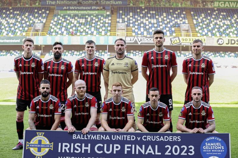 The Crusaders team which started the Irish Cup Final triumph over Ballymena United. Photo Desmond  Loughery/Pacemaker Press 