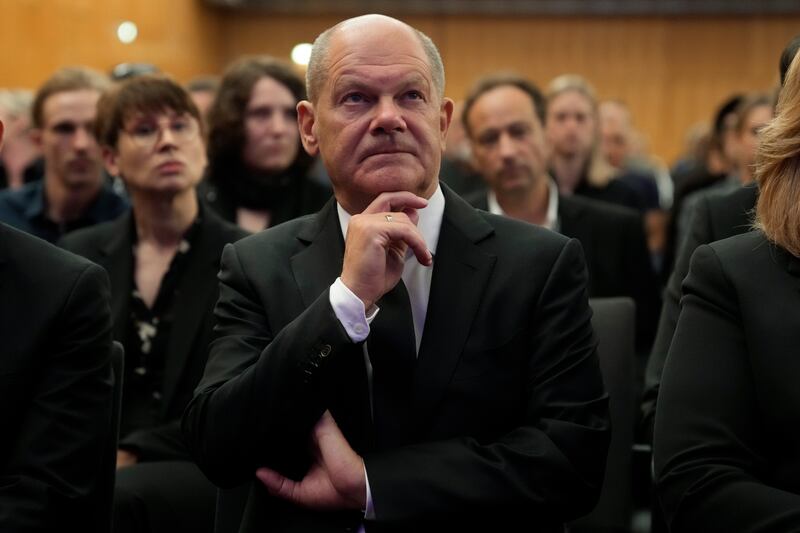 German Chancellor Olaf Scholz also attended the commemoration service (Michael Probst/AP)