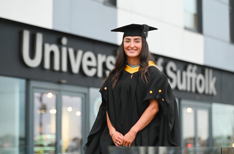 Sophie Peskett, 21, who is Ipswich Town’s only professional female player, has graduated with a first-class degree in Sport and Exercise Science.