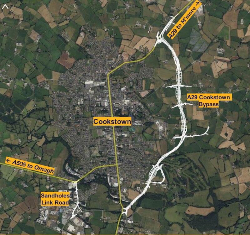 The proposed route for the A29 Cookstown Bypass. Pic: DFI