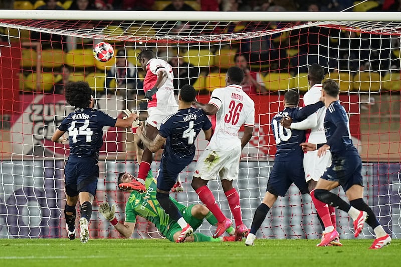 Wilfried Singo scored Monaco’s winning goal against Aston Villa (Laurent Cipriani/AP)