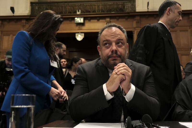 Adviser to Israel’s Foreign Ministry Tal Becker attends a hearing at the International Court of Justice in The Hague, Netherlands (Patrick Post/AP)