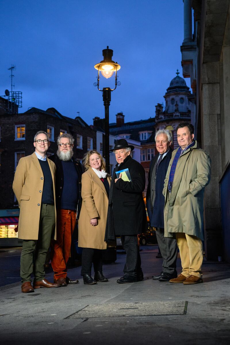 Left to right, Lord Parkinson of Whitley Bay, Tim Bryars, Nickie Aiken, actor Simon Callow, Duncan Wilson and campaigner Luke Honey admire one of the lamps