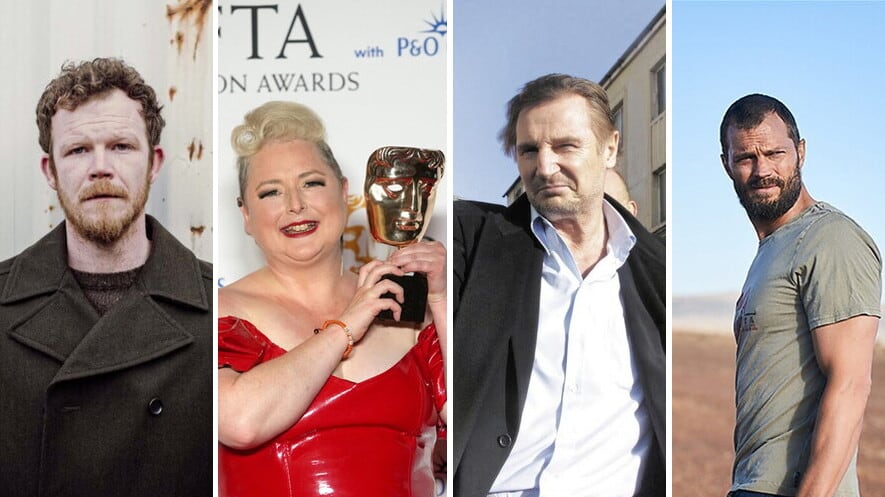 (Left to right) Seamus O'Hara, Siobhan McSweeney, Liam Neeson and Jamie Dornan have spoken out over a lack of leadership from Stormont