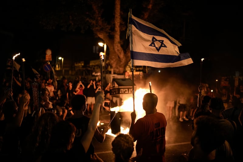 Regular protests have been held in Israel against Prime Minister Benjamin Netanyahu’s government and calling for the release of hostages held in the Gaza Strip by Hamas (Leo Correa/AP)