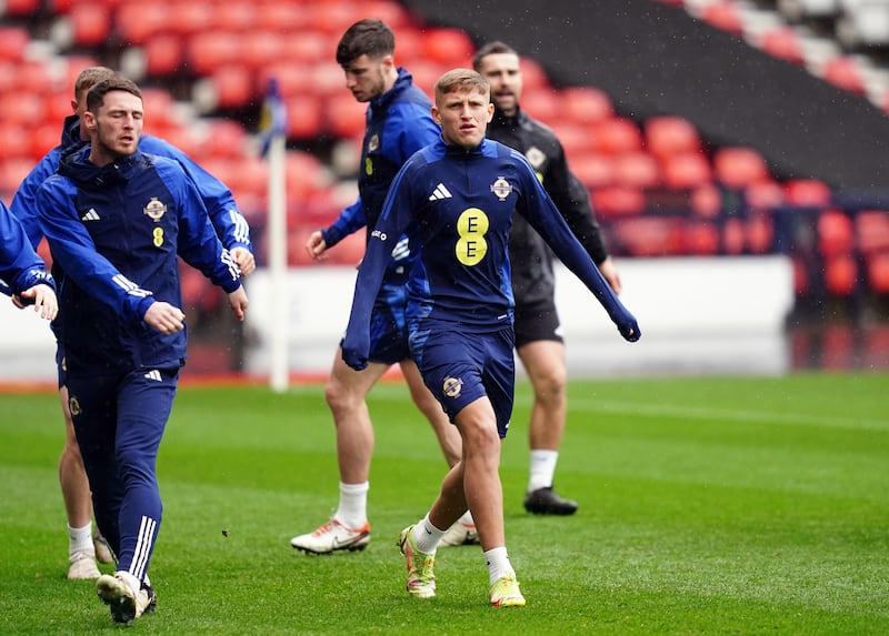 Northern Ireland's Callum Marshall during a training session at Hampden Park, Glasgow. Picture date: Monday March 25, 2024.