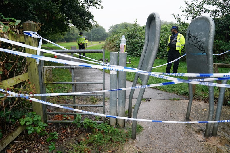 Police at the scene in Franklin Park, Braunstone Town, where an 80-year-old man was assaulted on Sunday evening and died later in hospital