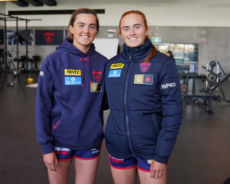 Aimee and Blaithin Mackin, both now on the books at Melbourne Demons. Picture: AFL Photos