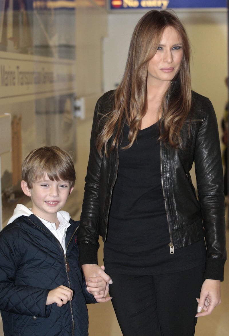 Archive photo of Melania Trump, the wife of Donald Trump arriving at Aberdeen airport with their son Barron