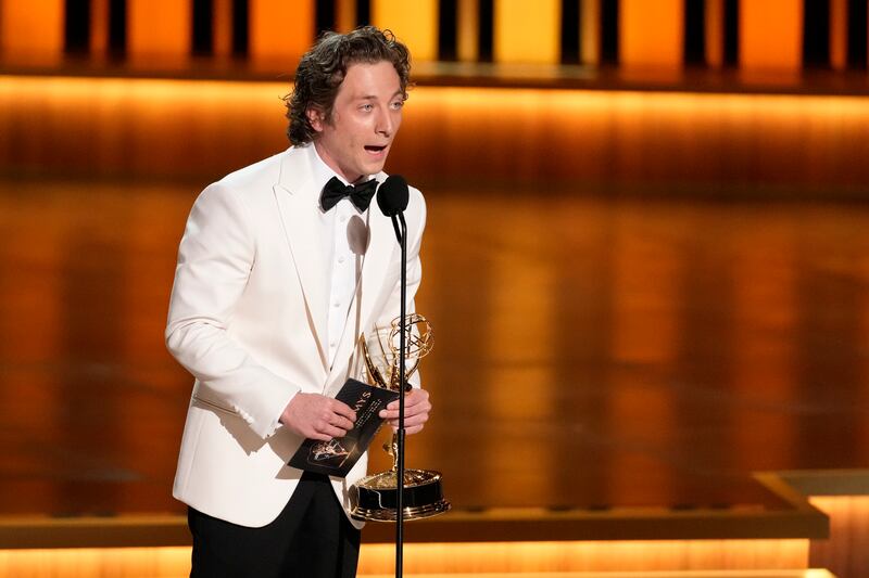 Jeremy Allen White accepts the award for outstanding lead actor in a comedy series for The Bear during the 75th Primetime Emmy Awards (Chris Pizzello/AP)