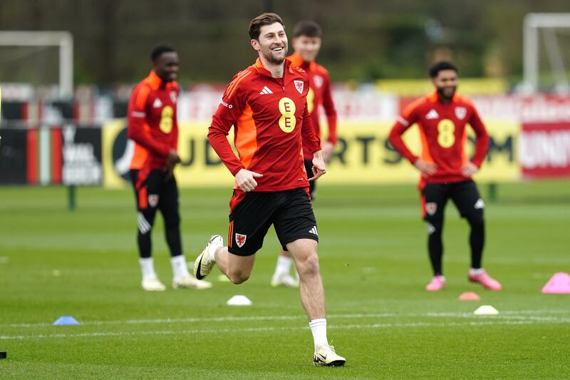 Ben Davies, pictured at a Wales training session on Wednesday, is set to captain his country in the Euro 2024 play-off semi-final against Finland
