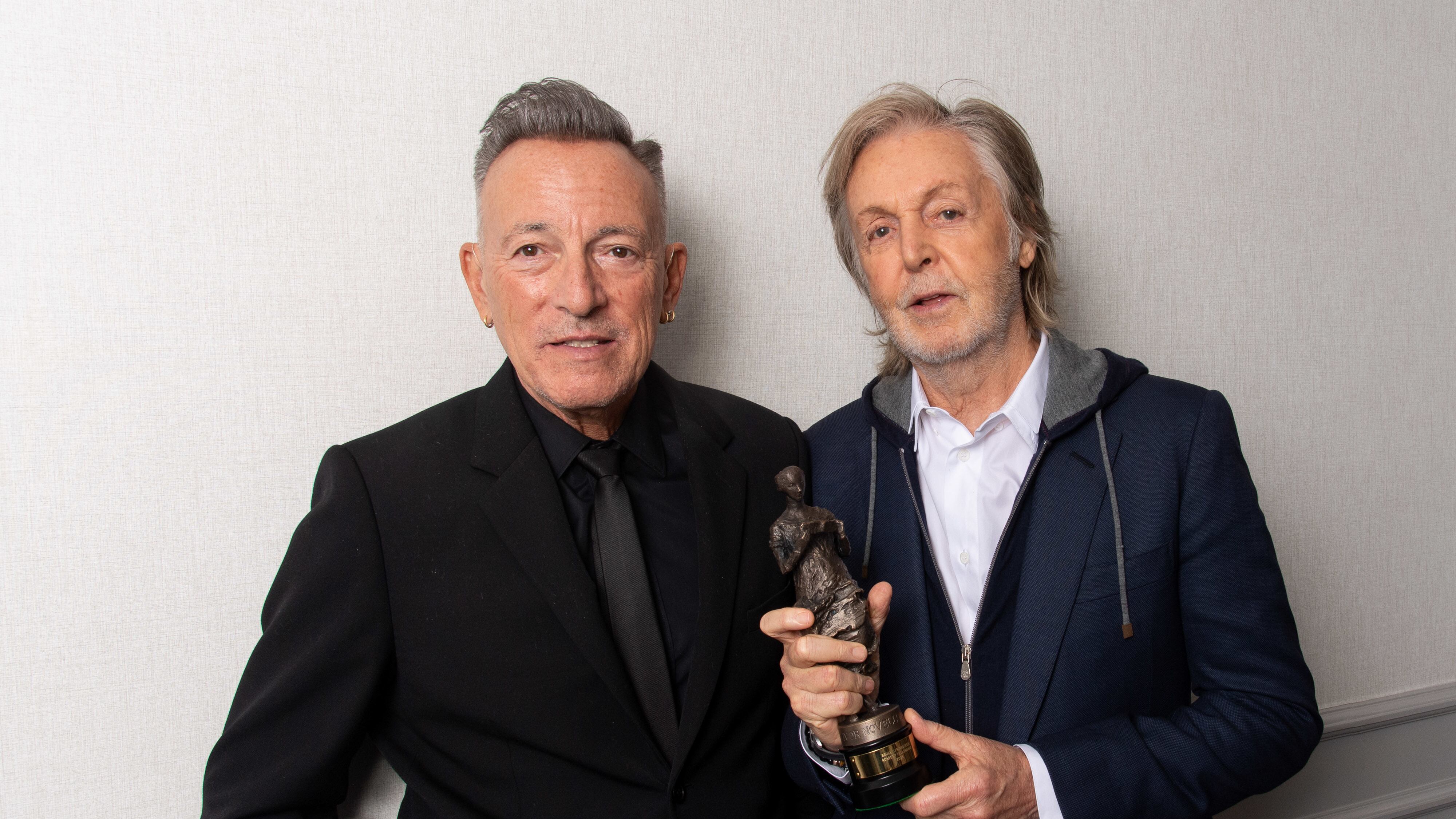Bruce Springsteen (left) who was presented a Fellowship of The Ivors Academy by Sir Paul McCartney (right) at the Ivor Novello Awards 2024
