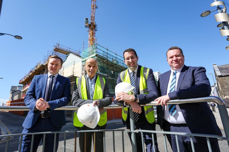 L-R: Pearse Mulvenna and Rajesh Rana from Andras House with Ulster Bank's Richard Lusty and Andy Tew, at the Marcus Hotel site in Portrush.