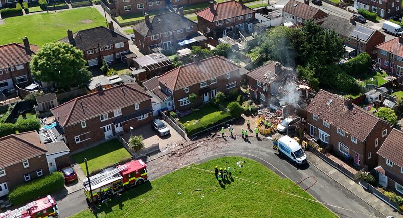 The scene of a suspected gas explosion at a property near Frampton Green in Middlesbrough