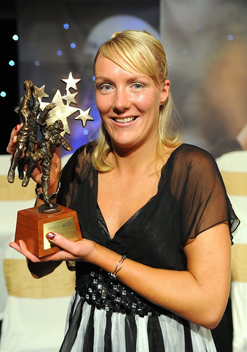 Michaela Downey of Down with her All Star award. TG4 O'Neill's Ladies Football All-Stars Awards, Citywest Hotel, Dublin. Picture credit: Ray McManus / SPORTSFILE