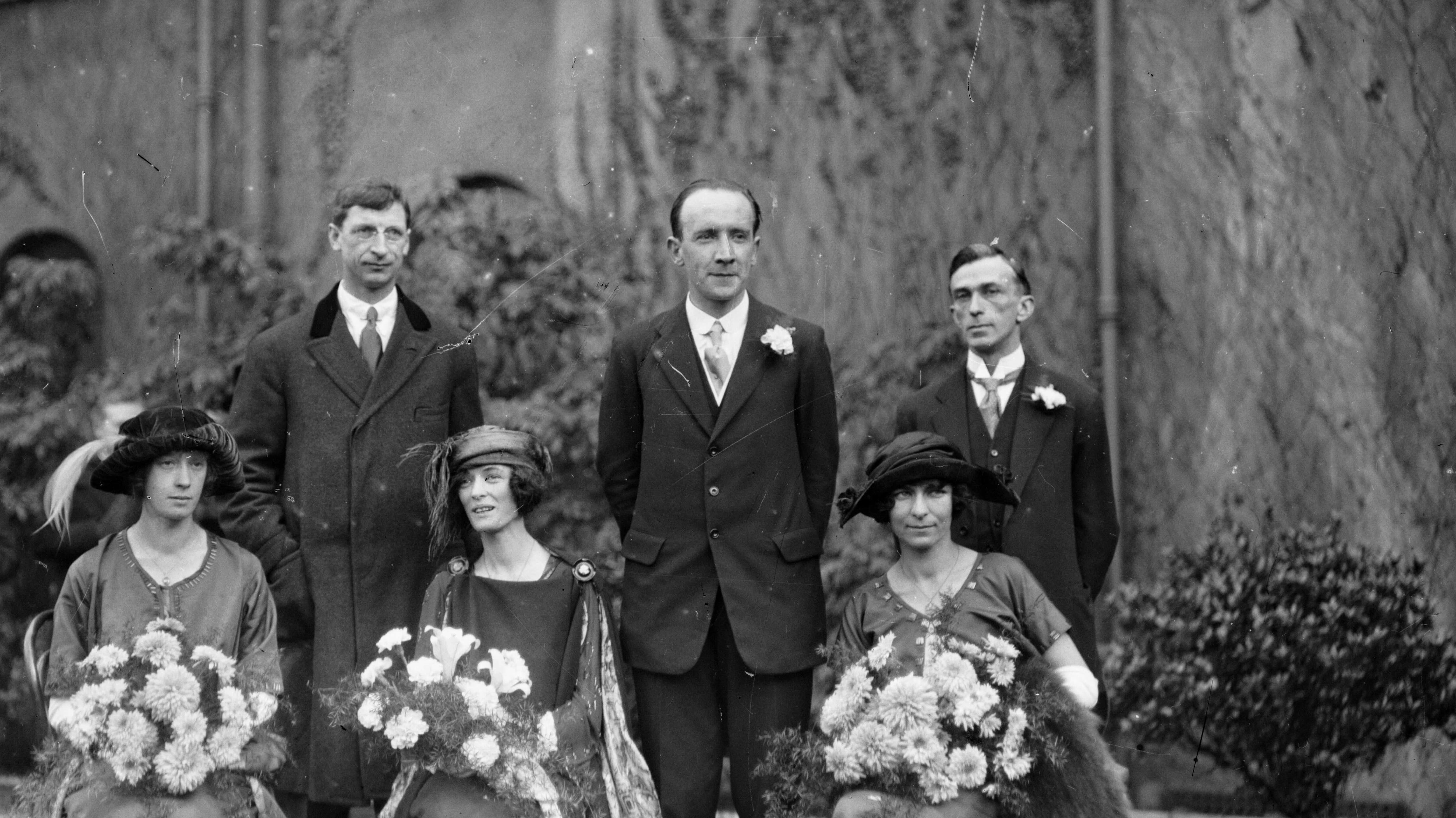 Birdie and Kevin O'Higgins's wedding day, November 1921. Éamon de Valera and best man Rory O’Connor flank the groom. Just over a year later O’Higgins would reluctantly agree to Rory’s execution. (Courtesy of the National Library of Ireland)