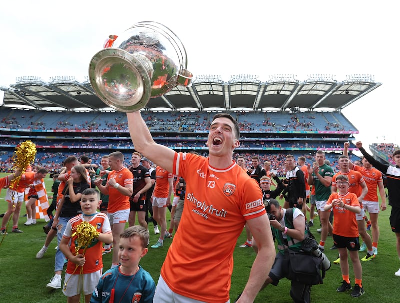 Armagh celebrate  during Sunday’s All-Ireland SFC Final at Croke Park in Dublin. 
PICTURE COLM LENAGHAN