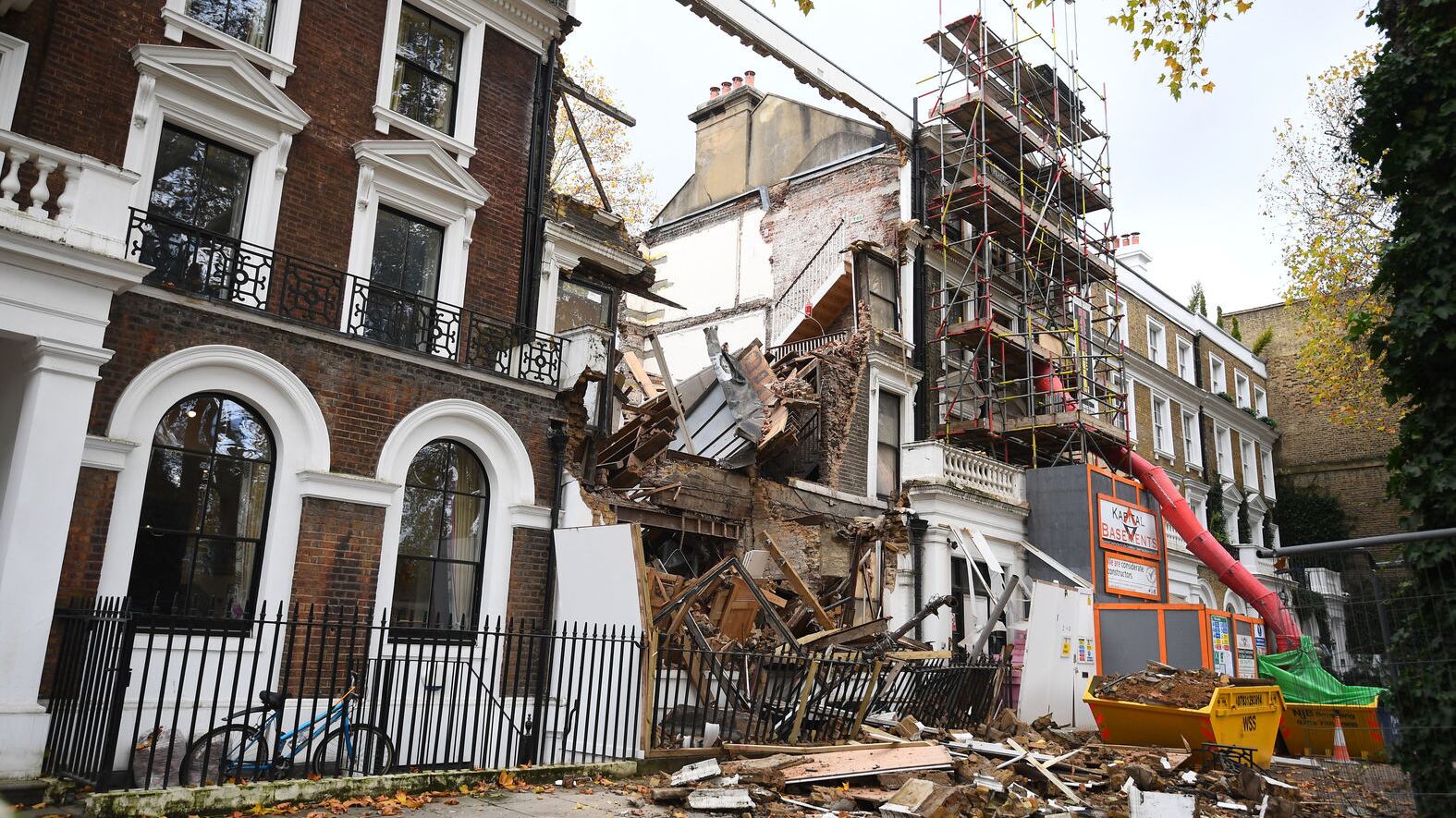The scene in Durham Place in Chelsea, west London, after two mid-terrace houses collapsed. Picture by Victoria Jones/PA Wire&nbsp;