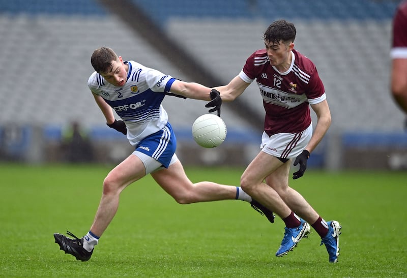 Eoin Devlin of Ballinderry in action against Niall Coggins of Crossmalina in the All Ireland Club Intermediate championship final at Croke Park, Dublin.