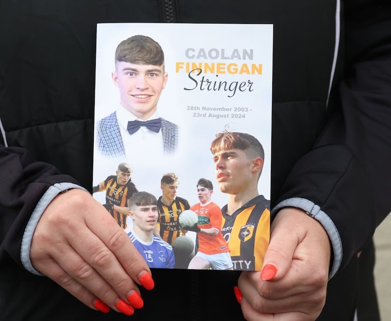 Crossmaglen Rangers player Caolan Finnegan  funeral takes place on Monday, Caolan received a lap of honour at Crossmaglen ground before the funeral at St Patrick’s Church.
PICTURE COLM LENAGHAN