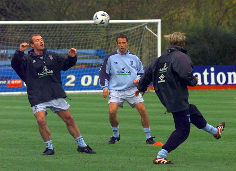 Alan Shearer (left) was in the England squad with Gareth Southgate (centre) at Euro 1996