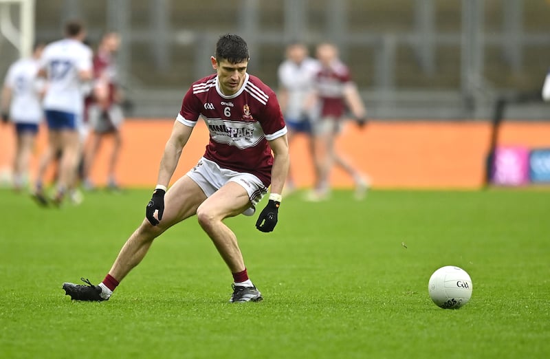 Crossmolina match-winner Conor Loftus collects a ball in the Intermediate Football final against Ballinderry.