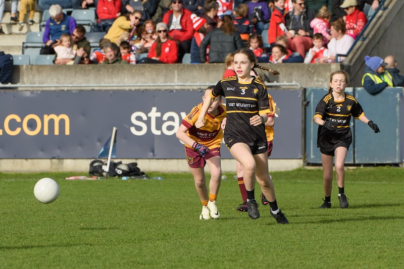 East Belfast GAA U14 girls played at half-time during the Dublin SFC final.