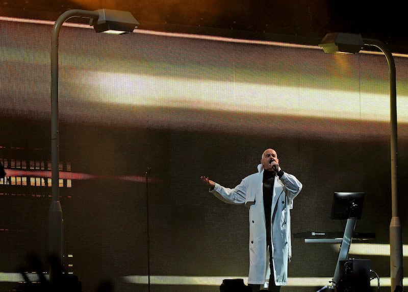 Neil Tennant of the Pet Shop Boys performing on The Other Stage at the Glastonbury Festival