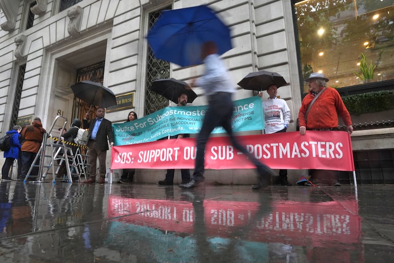 Campaigners outside Aldwych House, central London, where the Post Office Horizon IT inquiry is taking place