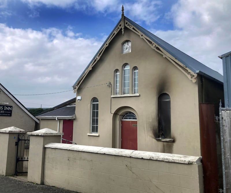 Damage caused during an arson attack on the Masonic Hall at St Johnston in Co-Donegal on Wednesday night. Picture Margaret McLaughlin  29-8-2024