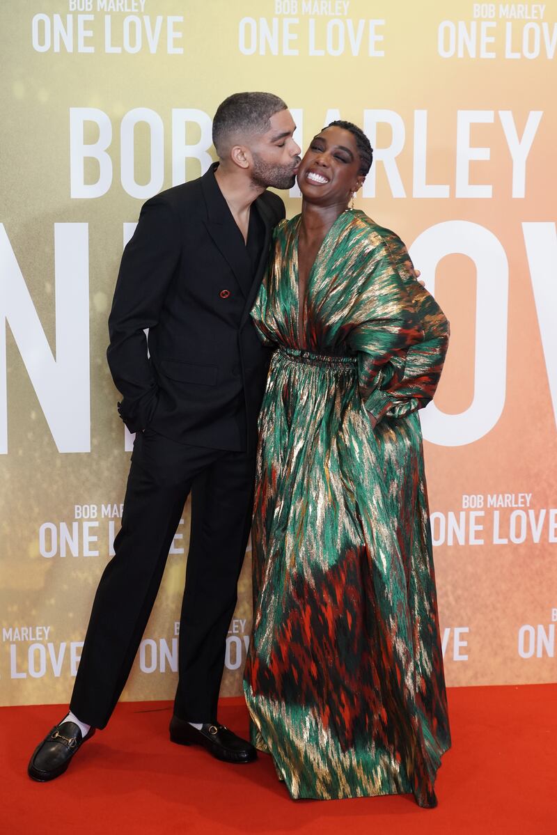 Kingsley Ben-Adir and Lashana Lynch attend the UK premiere of Bob Marley: One Love