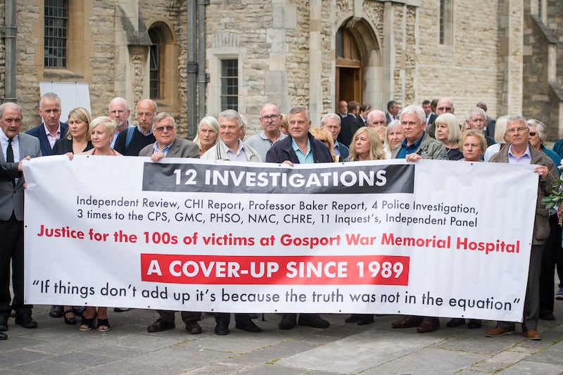 Members of the families of people who died at Gosport War Memorial Hospital