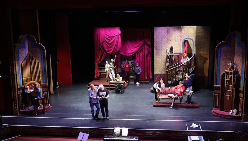 Tony Finnigan pictured with the cast at The Grand Opera House in Belfast.
PICTURE COLM LENAGHAN