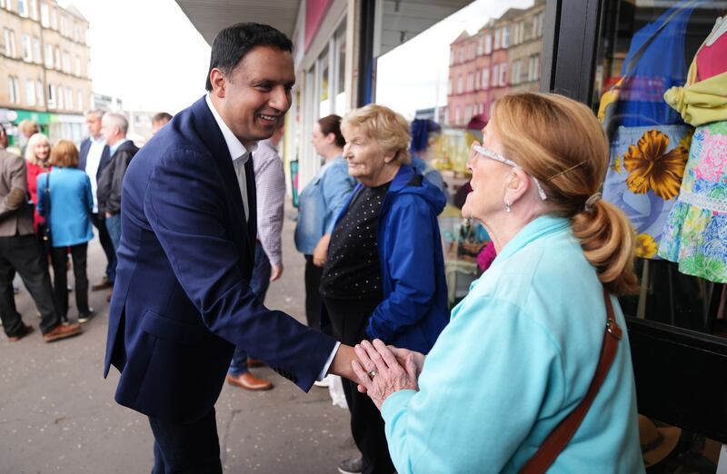 Scottish Labour leader Anas Sarwar meeting locals on a walkabout in Clarkston, East Renfrewshire