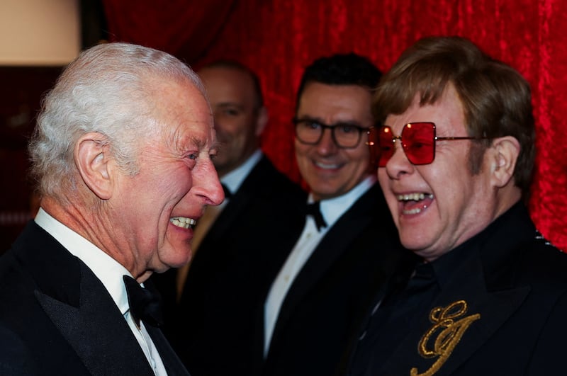 Charles meets Sir Elton John as he arrives for the Royal Variety Performance