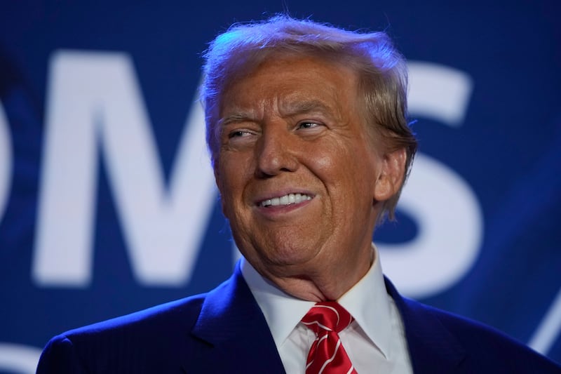 Republican presidential nominee former President Donald Trump arrives to speak at the Mums for Liberty convention (Mark Schiefelbein/AP)