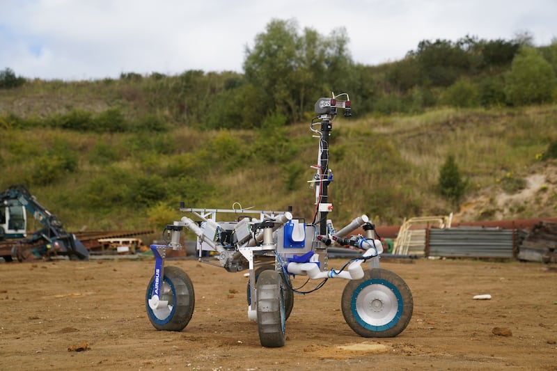 Codi, a four-wheeled rover tested by Airbus, is equipped with a robotic arm that can be used to pick up sealed sample tubes