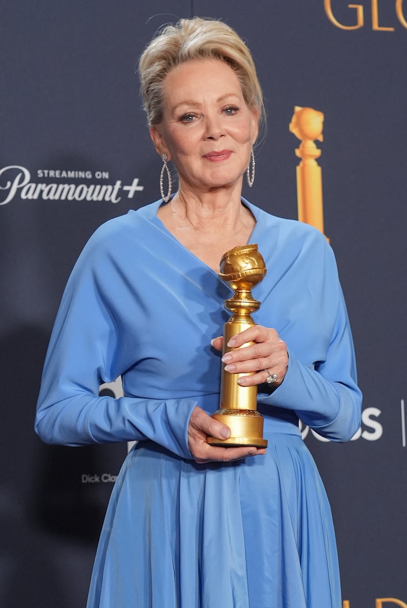 Jean Smart poses in the press room with the award for best performance by a female actor in a television series – musical or comedy for Hacks during the 82nd Golden Globes on Sunday (Chris Pizzello/AP)