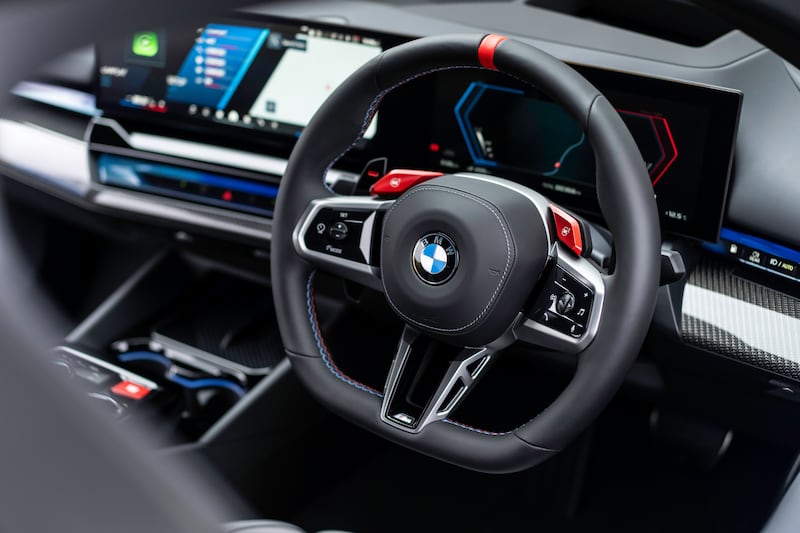 The interior features many driver-focused elements