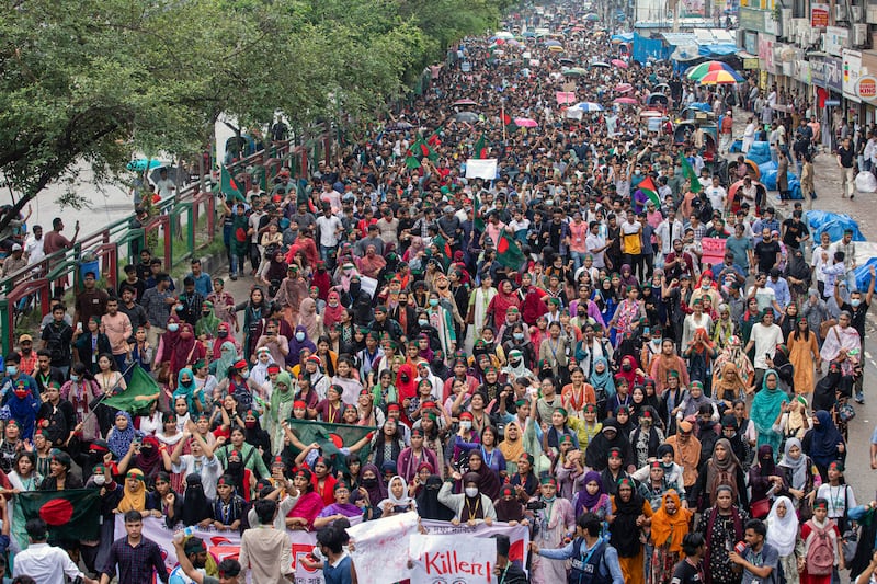 The protests were initially held to demand an end to a quota system for government jobs (Rajib Dhar/AP)