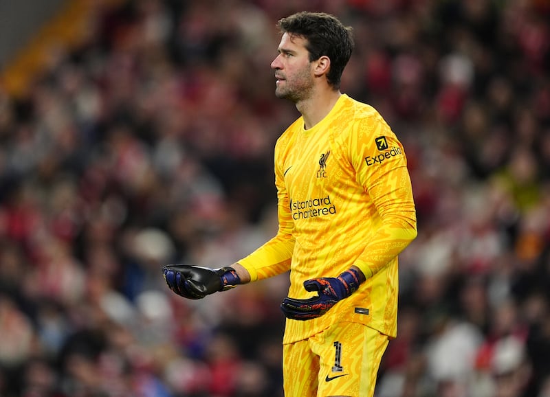 Caoimhin Kelleher is currently deputising for injured Liverpool keeper Alisson Becker (pictured)