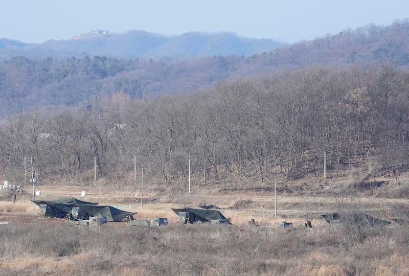 South Korean army’s armoured vehicles are seen during a military exercise in Paju, South Korea (AP)