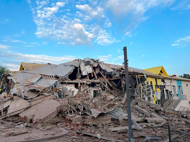 A kindergarten was destroyed after a missile attack by Ukrainian forces in the city of Belgorod, Russia (Belgorod Region Governor Vyacheslav Gladkov Telegram channel via AP)