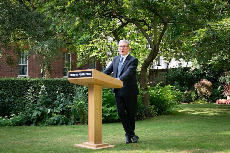 Prime Minister Sir Keir Starmer during his speech in the rose garden at 10 Downing Street on Tuesday