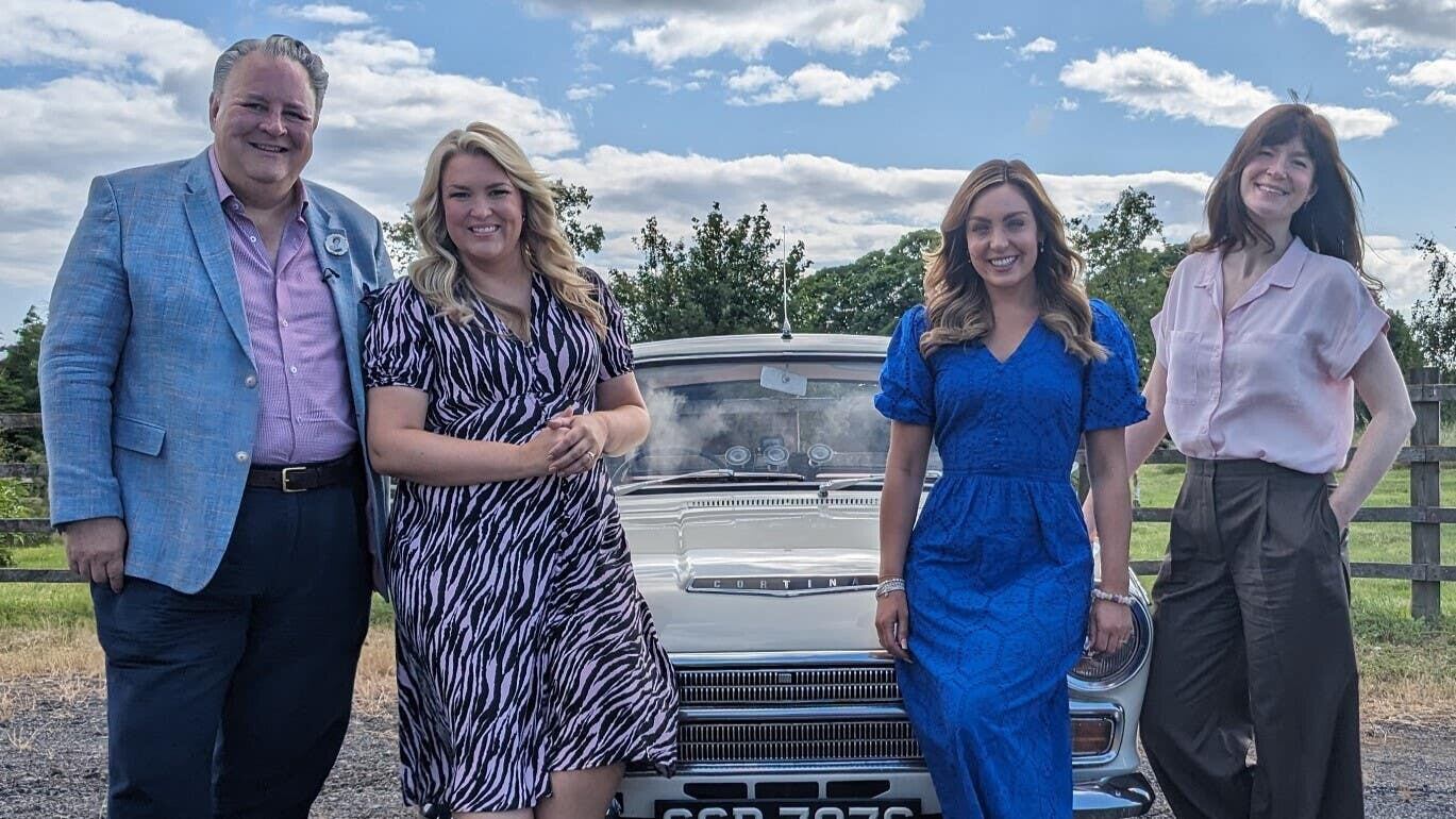 Sara Davies, centre left, and Amy Dowden, centre right, will compete against each other in Celebrity Antiques Road Trip (BBC/STV/PA)