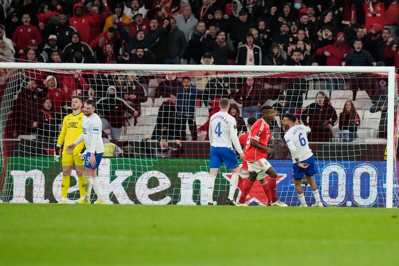 Connor Goldson’s own goal drew Benfica level for the second time (Armando Franca/AP)