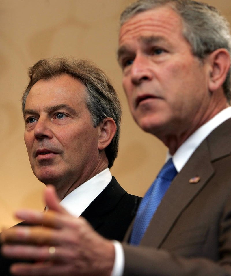 President George Bush (right) complained privately to Tony Blair about Israeli actions